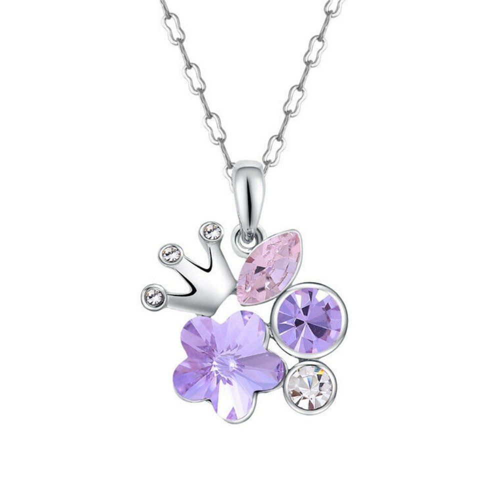 NWOT Silver Crown Purple Flower Pendant Necklace